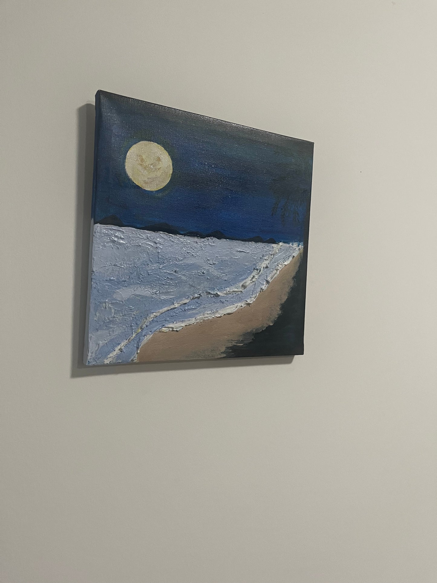 Moon over sea painting on canvas 10x10 inches, NightSea,Seascape Acrylic painting